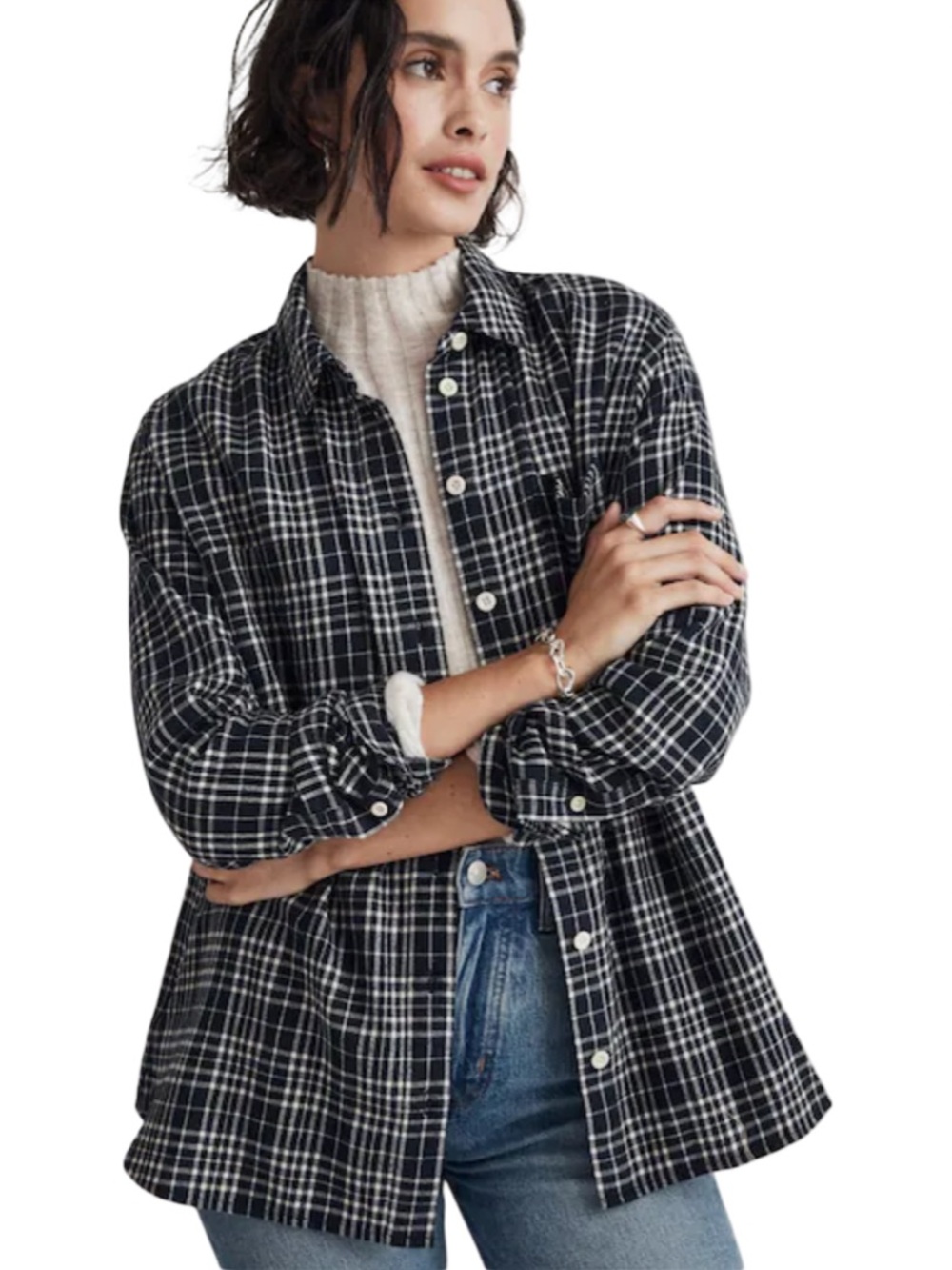 Madewell Cozy Oversized Blue Plaid Flannel Sunday Shirt Women's Small EUC